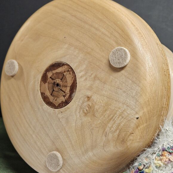 Vtg Turned Wood 2 Tier Tray Round Handmade Table Decor Serving 2 Tones Etagere - Picture 6 of 12